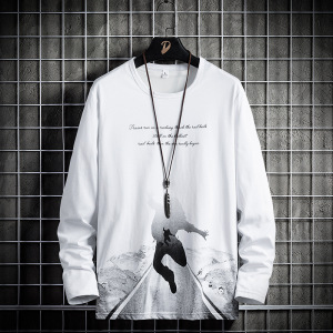 秋冬新款纯棉长袖T恤韩版潮流百搭打底衫潮牌圆领长袖T恤男士