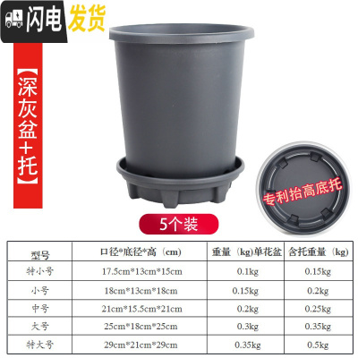三维工匠新款改良加厚树脂加仑盆控根盆可蓄水透气透水月季花盆绿萝盆p15 [5个装][深灰盆+托] 大花盆容器