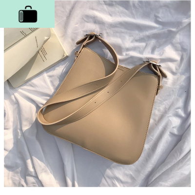 水桶包女宽肩带大容量单肩大挎包网红复古韩版ins2020新款潮NEW LAKE 杏色女斜挎包