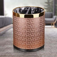 定制垃圾桶酒店客厅高档办公室厨房双层垃圾筒商用 10L金圈-咖啡色回形纹