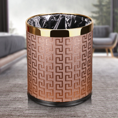 定制垃圾桶酒店客厅高档办公室厨房双层垃圾筒商用 10L金圈-咖啡色回形纹