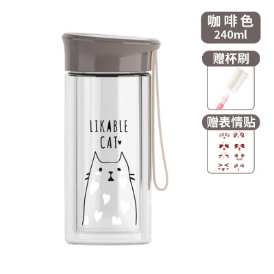 美帮汇双层玻璃杯女创意个性便携水杯学生简约风小巧杯子瓶
