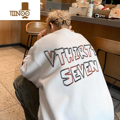 YANXU圆领长袖卫衣男秋季美式潮牌设计感小众字母印花宽松休闲学生上衣