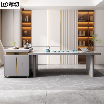 戴劲现代轻奢岩板餐桌岛台茶桌烧水壶一体桌客厅泡茶桌椅 1.8米单桌