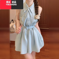 YIBUSHENG小个子看海边度假无袖连衣裙子女季2024新款韩系衬衫裙短裙