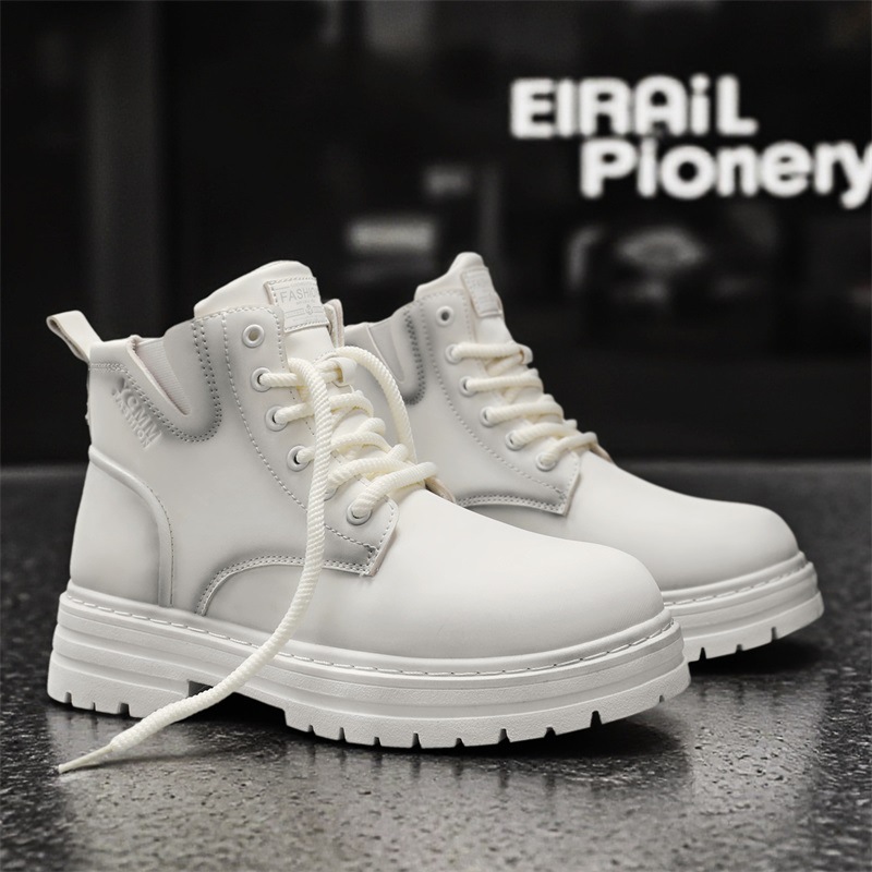 男靴秋冬季新款纯色高帮厚底日常休闲百搭户外工装机车马丁靴