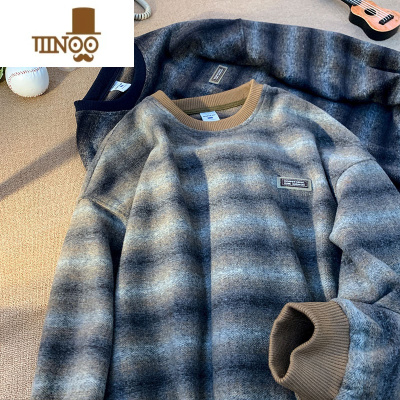 YANXU条纹卫衣男2023新款港风百搭圆领外套潮牌复古宽松潮流上衣服