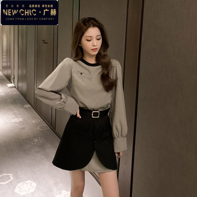 广赫2020早秋装新款女洋气减龄炸街时尚显瘦中长款卫衣半身裙两件套装卫衣