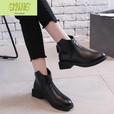 chic短靴女平底原宿风女靴子英伦及裸靴短筒秋冬季小皮鞋潮马丁靴语娄