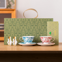 苏氏陶瓷(SUSHI CERAMICS)情侣咖啡杯碟套装新中式花鹊轻奢朋友生日乔迁闺蜜新婚伴手礼物