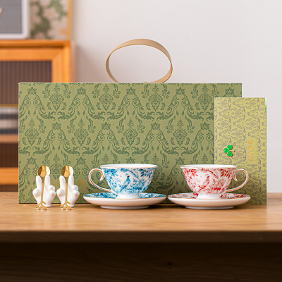 苏氏陶瓷(SUSHI CERAMICS)情侣咖啡杯碟套装新中式花鹊轻奢朋友生日乔迁闺蜜新婚伴手礼物