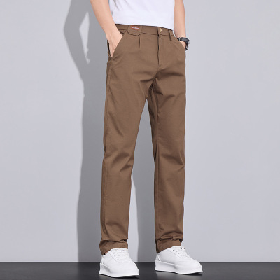 商务风直筒休闲裤男 卡其色弹力通勤裤 春夏薄款工装长裤工厂直供