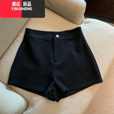 YIBUSHENG简约时尚黑色休闲裤女春季2024新款韩版百搭高腰显瘦弹力炸街短裤