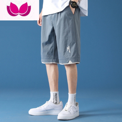 七斓2023短裤男士夏季冰丝薄款外穿裤子皱潮牌运动休闲宽松五分裤男