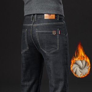 冬季加绒牛仔裤男品质宽松直筒舒适男裤中年爸爸男士高腰裤子批发