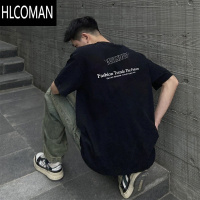 HLCOMAN欧美高街字母短袖T恤男夏季百搭休闲宽松时尚小领口上衣