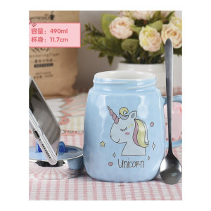 家柏饰(CORATED)茶杯少女心马克杯子带盖勺办公室女水杯陶瓷家用早餐牛奶咖啡杯