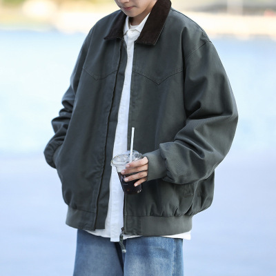 春秋季新款工装宽松夹克美式潮牌宽松潮流痞帅夹克上衣休闲外套男