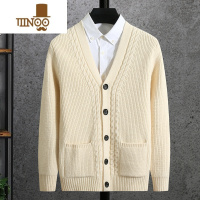 YANXU2023春新款V领针织开衫男士朝流休闲加厚时尚麻花毛衣外套