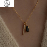 JiMi 网红潮流锁骨链女装饰项链ins冷淡风气质黑色方牌复古颈链