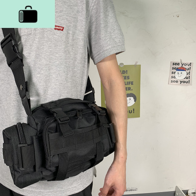 INS超火的机能战术腰包挎包青年蹦迪手提包滑板潮男女情侣单肩包NEW LAKE 黑色男士手提包