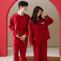 情侣睡衣春秋冬季棉质本命年喜庆结婚红色一男士一女士家居服套装
