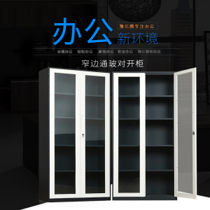 豫亿腾窄边套色钢制加厚办公文件柜铁皮柜财务凭证资料柜档案柜玻璃储物书柜带锁抽屉可定制窄边通玻对开柜