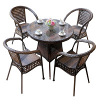 戴劲 藤椅阳台桌椅室外庭院藤编椅子花园茶几藤椅组合 4椅+90全藤圆桌