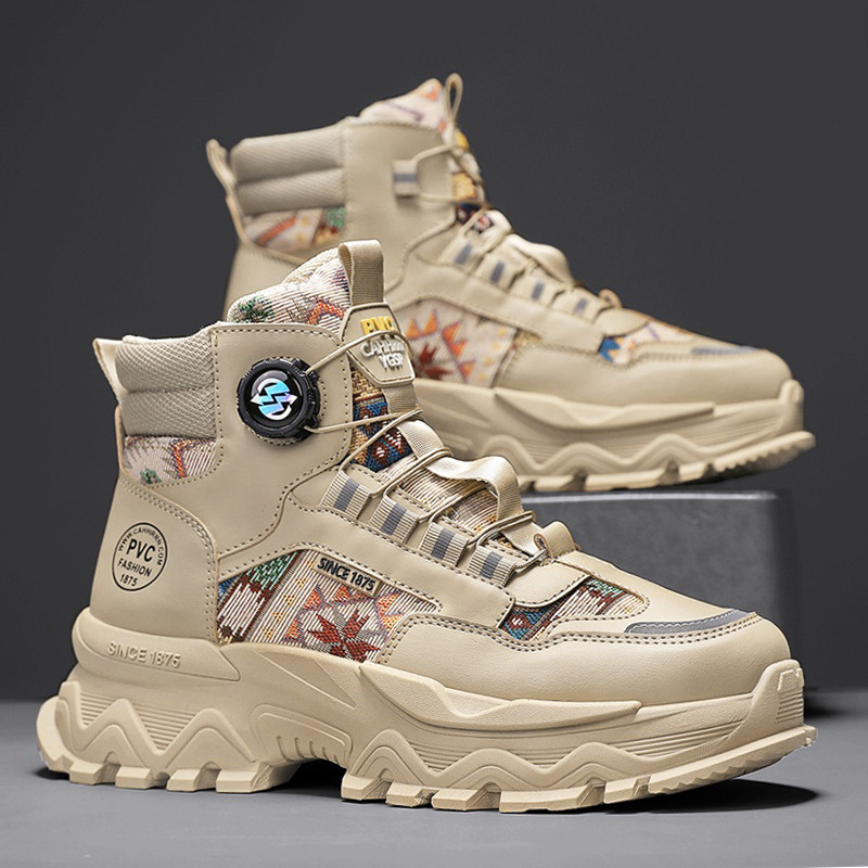 痞帅马丁靴男款旋转纽扣黑武士高帮鞋厚底工装骑行机车潮流男靴