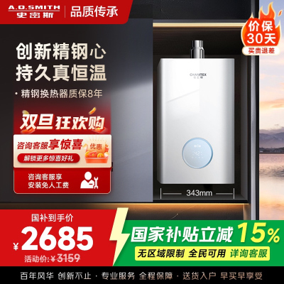 AO史密斯佳尼特16升燃气热水器佳尼特 小体积 不锈钢换热器8年包换 恒温大水量 抗风防冻 JSQ31-TCA1