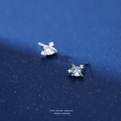 S925纯银彩锆星球耳钉女小众小行星 可爱迷你ins风耳骨钉一件代发送女朋友老婆情人节七夕生日礼物