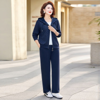 新款妈妈装中老年运动套装女40-60岁连帽开衫跑步服50岁中年女春