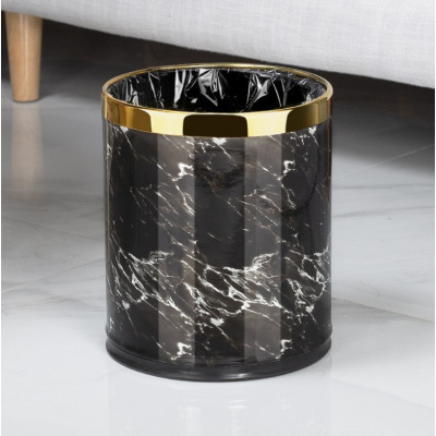 双层垃圾桶家用客厅创意高档厨房大号酒店客房办公室轻奢风卫生间 双层铁烤漆[黑大理石]