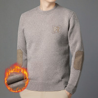 跑量天鹅绒毛衣男加绒加厚圆领套头保暖一体绒针织打底衫男