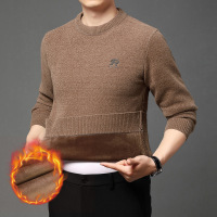 冬季保暖加绒加厚针织毛衫日常休闲加绒圆领毛衣青年男装工厂直销