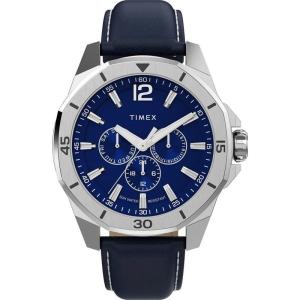 多功能石英表蓝盘皮质表带休闲商务防水手表