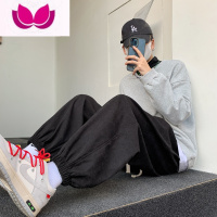 七斓抹茶绿裤子高街潮ins日系复古运动风卫裤男oversize束脚灯笼裤夏