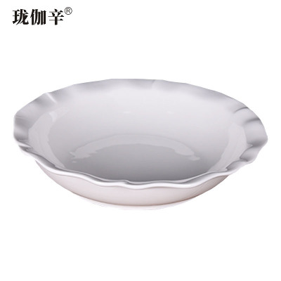 珑伽辛 白色陶瓷荷口碗酸菜鱼碗 12英寸/个
