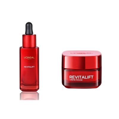 欧莱雅大红罐复颜日霜女淡化细纹紧致滋润保湿补水面霜女正品50ml+欧莱雅复颜密集修护精华液30ml