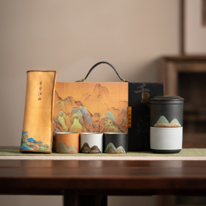 苏氏陶瓷(SUSHI CERAMICS)手绘釉画彩千里江山手抓壶礼盒套装中国风文创伴手礼盒