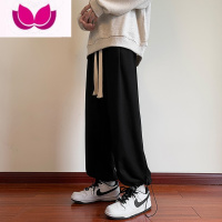 七斓裤子男款宽松抽绳卫裤直筒束脚潮牌纯色青少年男士休闲长裤