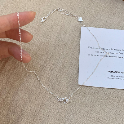 S925纯银锆石小花女锁骨链日常百搭配裙子高级感小项链不掉色送女朋友老婆情人节七夕生日礼物