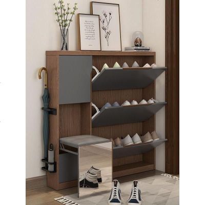 北欧简约现代17cm超薄鞋柜 客厅家用多功能翻斗鞋柜 换鞋凳