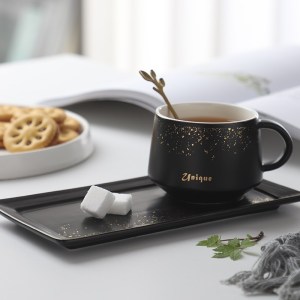 家柏饰(CORATED)欧式小陶瓷咖啡杯碟套装送勺子家用英式下午茶小精致的茶杯子 黑色描金满天星(送勺子)+碟子