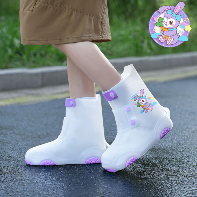 正雨儿童雨鞋套半透白设计时尚印花实用美感雨天上下学9063