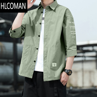 HLCOMAN衬衫男中袖夏款青年工装上班上衣七分袖耐磨外套