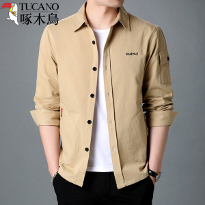 啄木鸟衬衫男士纯棉宽松长袖衬衫春季工装寸衫中青年休闲商务外套