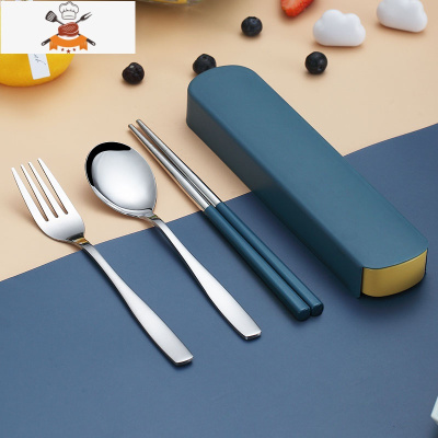 敬平不锈钢筷子勺子套装便携餐具三件套上班族叉子可爱单人学生收纳盒