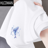 HLCOMAN蓝色短袖T恤男显白鲸鱼青少年初中高中生小清新夏装大码半袖