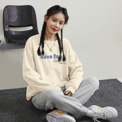 [3件8.5折76.4元,叠加优惠券]唐狮圆领卫衣女春季季新款字母印花上衣韩版流行长袖百搭卫衣